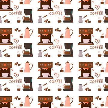 Seamless vector pattern of turk, ibrik, geyser coffee maker, coffee pot, coff イラスト素材