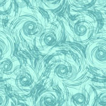 Seamless vector pattern of turquoise spirals and abstract shapes. The texture of Stock Illustration