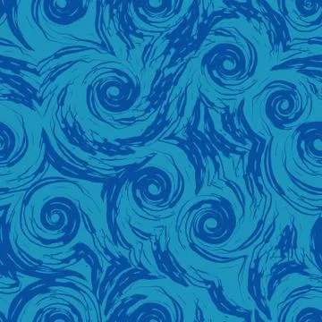 Seamless vector pattern of turquoise spirals and abstract shapes on a blue Illustrazione stock
