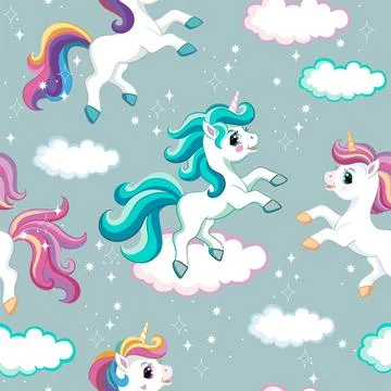 Seamless vector pattern unicorns on gray background イラスト素材