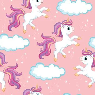 Seamless vector pattern unicorns on pink background Illustrazione stock