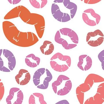 Seamless vector pattern for Valentine is Day from lip prints. Stock Illustration