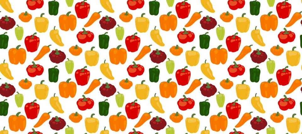 Seamless Vector Pattern with Various Bell Peppers and Chili, Flat Illustratio Illustrazione stock