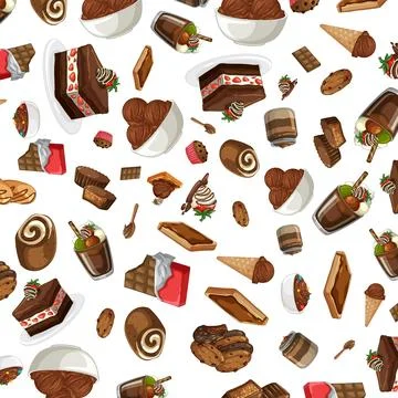 Seamless Vector Pattern of Various Chocolate Desserts and Sweet Treats 库存插图