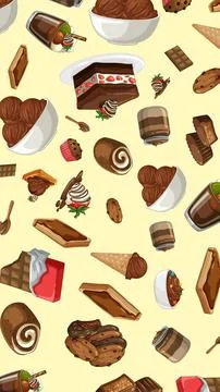 Seamless Vector Pattern of Various Chocolate Desserts and Sweet Treats Stock-Illustration