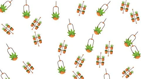 Seamless Vector Pattern of Various Potted Houseplants and Hanging Greenery .. Stock Illustration