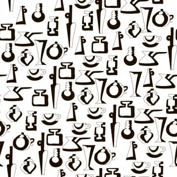 Seamless vector pattern with vases and jugs, abstract print for textile Stock Illustration