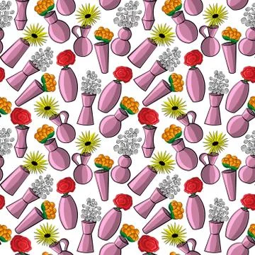 Seamless vector pattern with vases and flowers Stock-Illustration