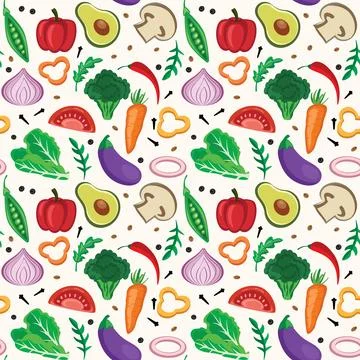 Seamless vector pattern with vegetables and spices Stock Illustration