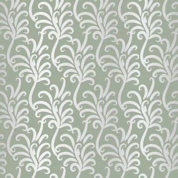 Seamless vector pattern with vintage silver feathers ornament Stock Illustration