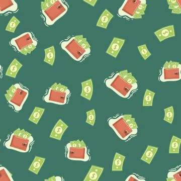 Seamless vector pattern. wallet, money, golden financial icons on white Stock Illustration
