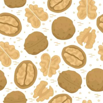 Seamless vector pattern with walnut peeled and shelled. Illustrazione stock
