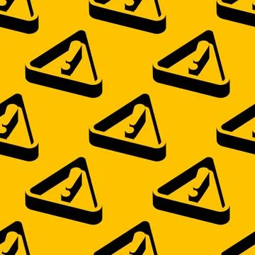 Seamless vector pattern with warning signs in isometric style and bold black Illustrazione stock