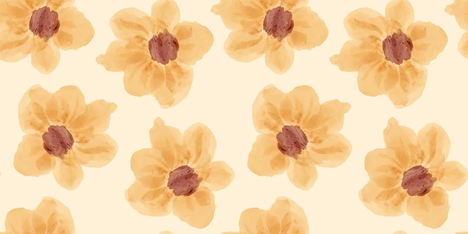 Seamless vector pattern with watercolor flowers beige background Endless print Stock Illustration