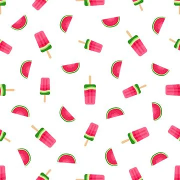 Seamless vector pattern of watermelon ice cream.Cartoon style. Stock Illustration