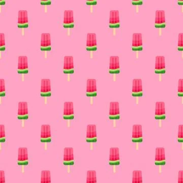 Seamless vector pattern of watermelon ice cream. Cartoon style. Stock Illustration