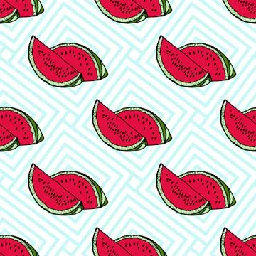 Seamless vector pattern with watermelons Stock Illustration