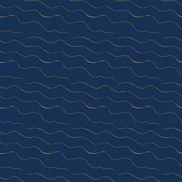 Seamless vector pattern with wavy golden lines on a dark blue background Illustrazione stock