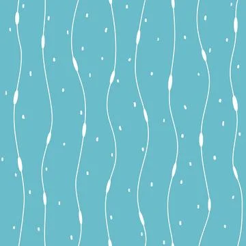 Seamless vector pattern, wavy vertical white lines and dots on teal. Great for Stock Illustration