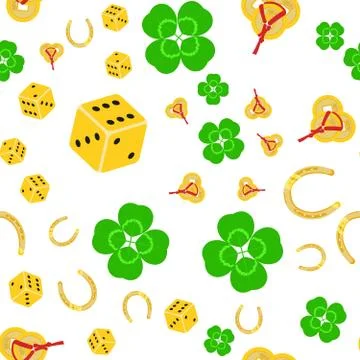 Seamless vector pattern on white background with symbols of good luck Stock Illustration