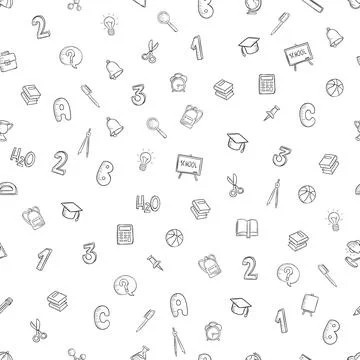 Seamless vector pattern on a white background school items in a flat style .. Stock Illustration