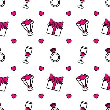 Seamless vector pattern white background Valentine's Day engagement or wedding Stock Illustration