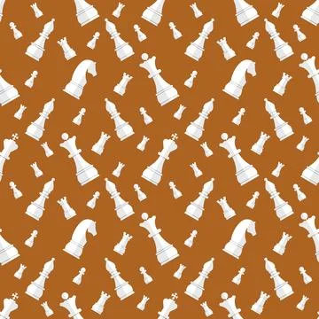 Seamless vector pattern of white chess pieces on a background Stock Illustration