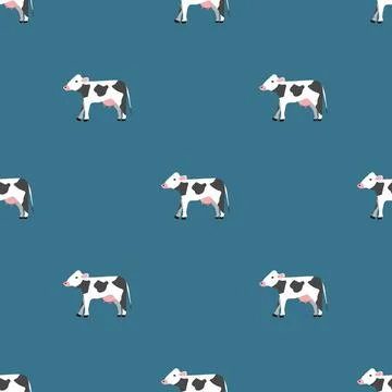 Seamless vector pattern with white cows on a green background. Stock Illustration