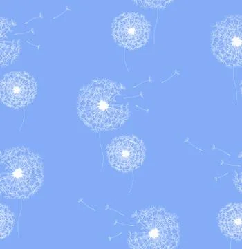 Seamless vector pattern with white dandelions Stock Illustration