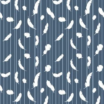 Seamless vector pattern with white feathers Stock Illustration