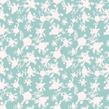 Seamless vector pattern with white floral silhouettes on a pale teal background Illustrazione stock