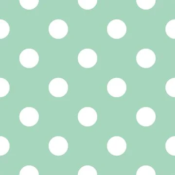 Seamless vector pattern with  white polka dots on  mint green background Stock Illustration