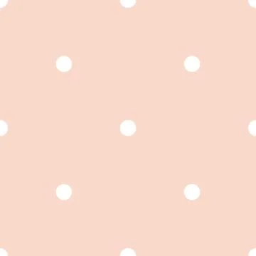 Seamless vector pattern with white polka dots on a tile pastel pink background Stock Illustration