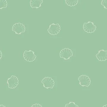 Seamless vector pattern. White seashell outlines on pastel sage green イラスト素材