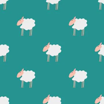 Seamless vector pattern with white sheep on a green background. Stock Illustration