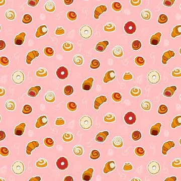 Seamless vector pattern whith buns, bagels, croissants Stock Illustration