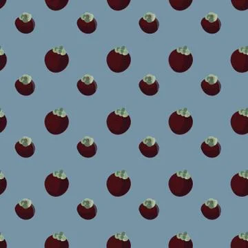 Seamless vector pattern with whole mangosteen fruits on a blue background Illustrazione stock