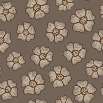 Seamless vector pattern with wild rose flowers in muted beige colors Illustrazione stock