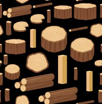 Seamless vector pattern with wood logs, trunks and planks. Background for for Illustrazione stock