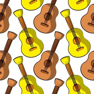 Seamless vector pattern with yellow and brown guitar Stock Illustration