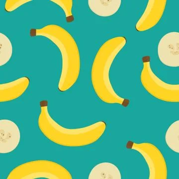 Seamless vector pattern with yellow bananas on a blue background. Fresh tropi Stock Illustration