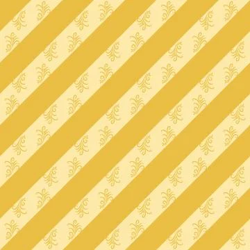 Seamless vector pattern with yellow diagonal stripes and leaves Stock Illustration