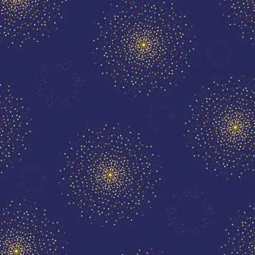 Seamless vector pattern with yellow fireworks on classic blue background Stockillustratie