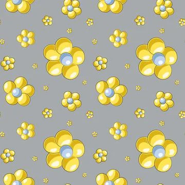 Seamless vector pattern with yellow flower on gray background Stock Illustration