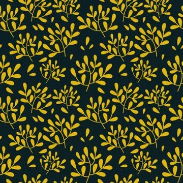 Seamless vector pattern yellow leaves on dark Stock Illustration