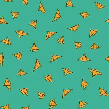 Seamless vector pattern with yellow paper planes on a bright background Stock Illustration
