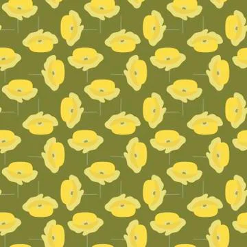 Seamless vector pattern with yellow poppies. Hand drawn flowers . decorative  Stock Illustration