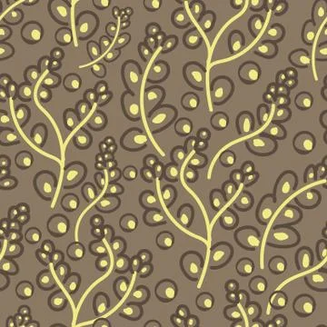 Seamless vector pattern with yellow shiny leaves on brown background Stock Illustration