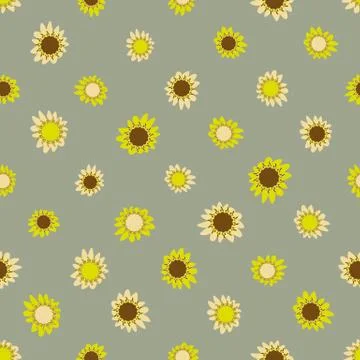 Seamless vector pattern with yellow sunflowers on muted colored background Illustrazione stock