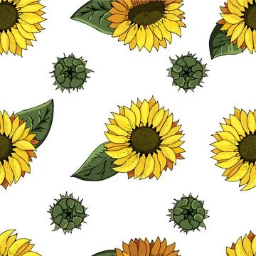 Seamless vector pattern with yellow sunflowers. Beautiful patter Stock Illustration